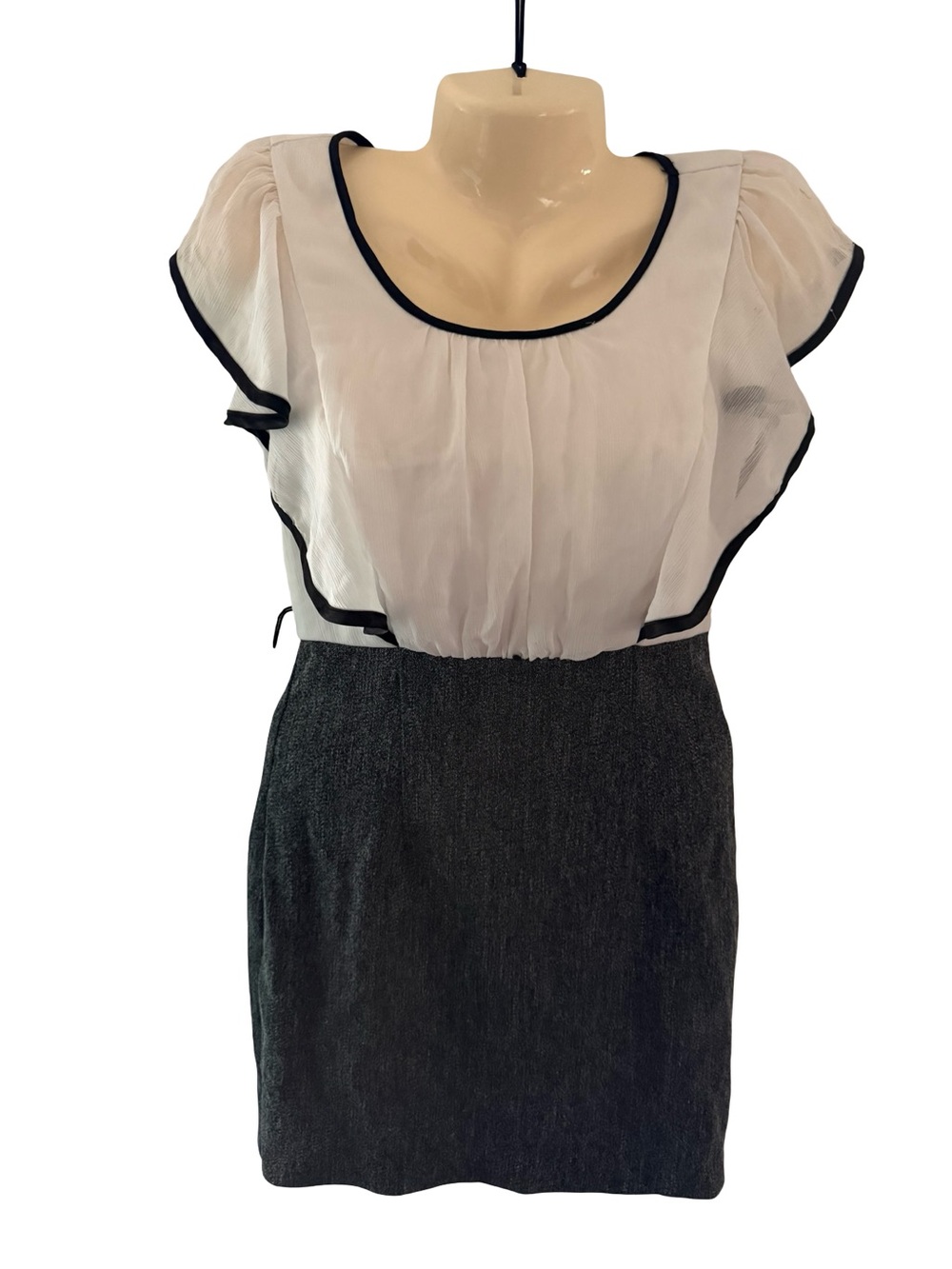 BCX Two-Tone Cream Top with Black Trim Mini Dress